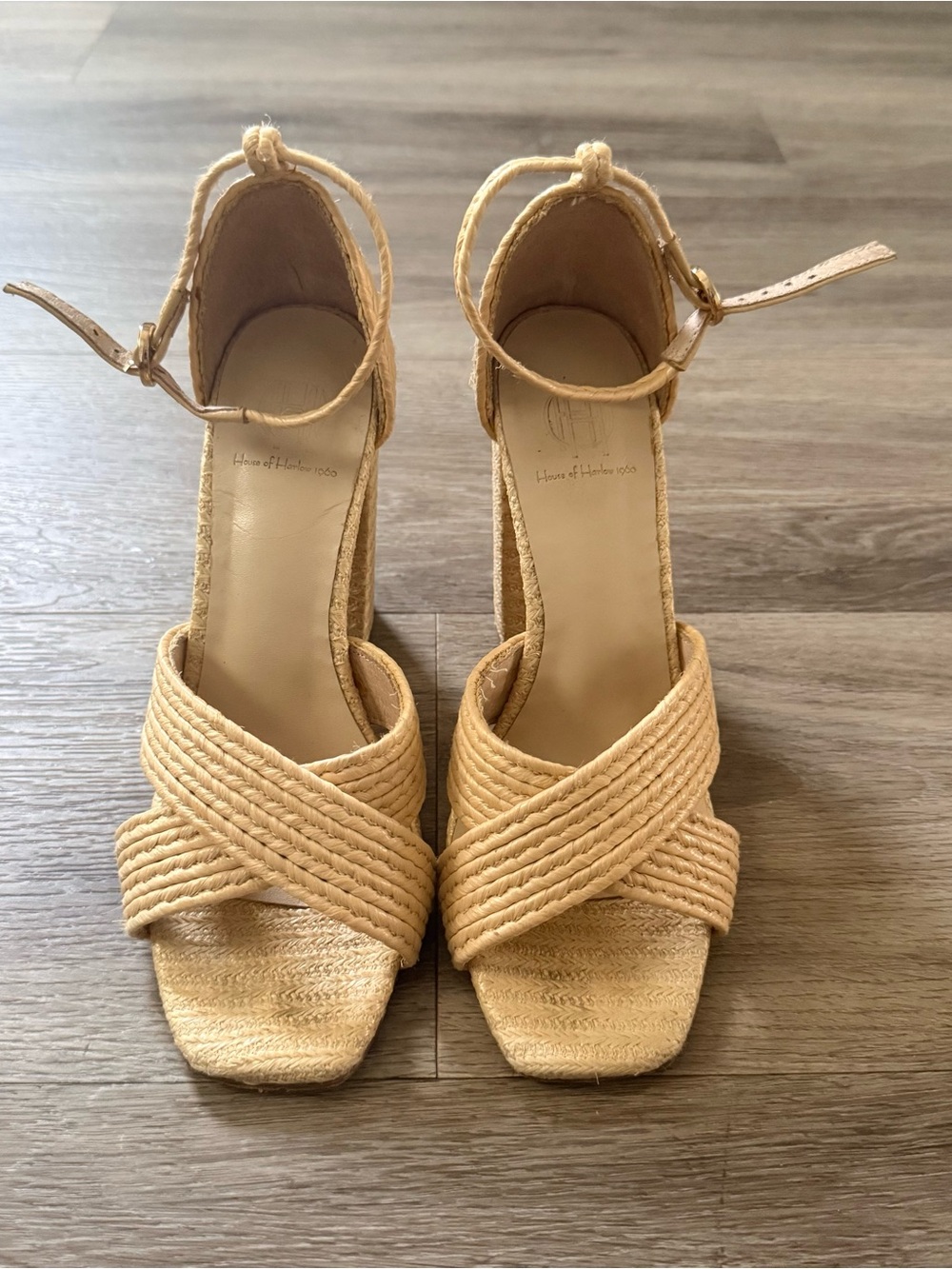 House of Harlow 1960 Beige Braided Espadrille Wedges